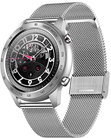 [CN] Reloj inteligente con pantalla IPS de 1,3 pulgadas, impermeable, función de llamada Bluetooth/frecuencia cardíaca/monitor del sueño con correa de acero (plata)
