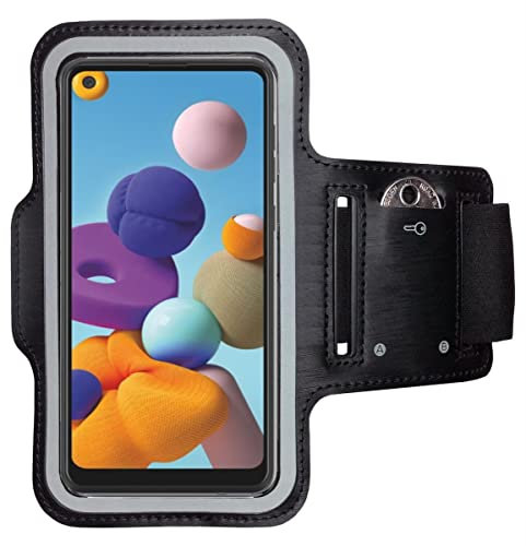 CoverKingz Sportarmband für Samsung Galaxy A21 - Armtasche mit Schlüsselfach Oberarm Halterung - Sport Laufarmband Handy Armband Schwarz