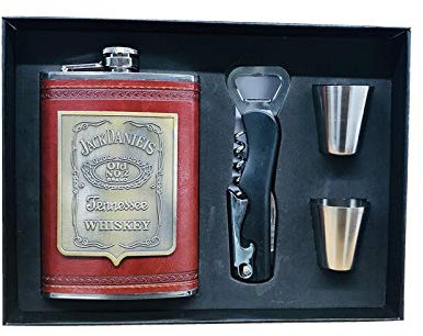 Botella de Whisky Flagon PU Wrap 304 de Acero Inoxidable Embudo Alcohol Petaca con abrebotellas Regalo Box Set (Color : Set)