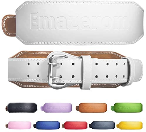 Leder-Gewichthebergürtel für Männer und Frauen, Fitnessgürtel, Fitnessgerät, Lendenwirbelstütze, für Kniebeugen, Kreuzheben, Powerlifting, Workout, Krafttraining und Cross-Training (Medium, Weiß)