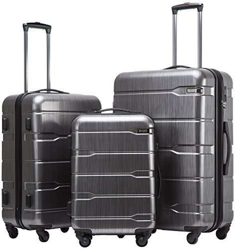 COOLIFE Hartschalen-Koffer Rollkoffer Reisekoffer Vergrößerbares Gepäck (Nur Großer Koffer Erweiterbar) PC Material mit TSA-Schloss und 4 Rollen