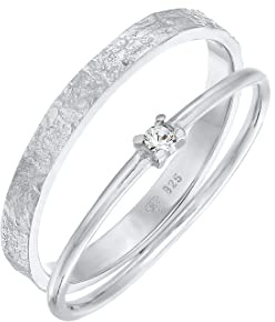 Elli Ring Damen Stapel 2er Set Solitär mit Glaskristall 925 Silber