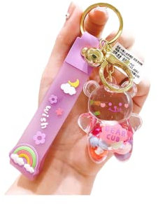 tenghong2021 Porte-clés Kawaii en forme d'ours avec sable mouvant liquide pour femme et fille, violet, Small
