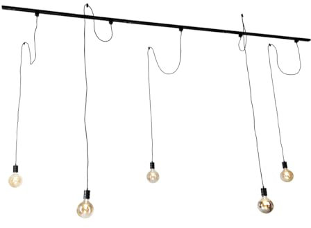 QAZQA - Modern Modernes 1-Phasen-Schienensystem Komplettset I Spotlight I Deckenspot I Deckenstrahler I Strahler mit 5-flammig Hängelampe I Pendellampe I Puristische Pendelleuchten schwarz - Cavalux -
