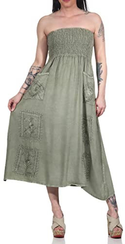 ZARMEXX Vestido de verano para mujer, vestido de playa, vestido de fiesta, vestido sin tirantes para mujer, Mod.502-verde lima, 40-46