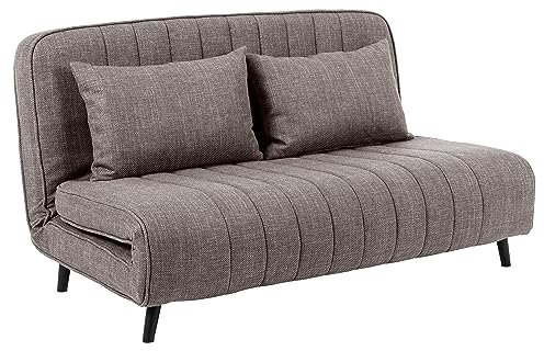 AC Design Furniture Marko Klappbares Schlafsofa in Hellgrau-Braun, 2-Sitzer Sofa mit Schlaffunktion, Klappbares Schlafsofa mit 2 Kissen, Gepolstertes Gästebett, B: 150 x H: 82 x T: 200 cm