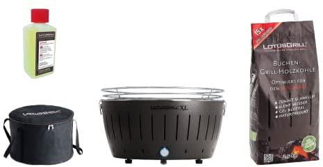 LotusGrill XL Starter-Set, 1 griglia, 1 carbone di faggio da 2,5 kg, 1 pasta combustibile da 200 ml, 1 borsa per il trasporto (Black)