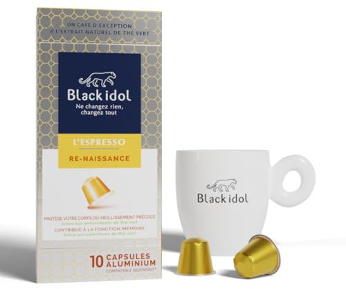 CAFE SUPER ANTIOXYDANT - ANTI ÂGE BLACK IDOL - 40 CAPSULES compatibles NESPRESSO* ORIGINAL - Intensite 7 - Café enrichi aux polyphénols antioxydants naturels comme les vitamines A, C ou E