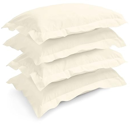 Pizuna New Ivory Pillow Cases 4 Pack Cotton 400 Thread Count 50 x 75 cm | 100% Long Staple Combed New Ivory Cotton Pillow Cases pack of 4 Sateen Weave Pillow Case x (Cooling Pillowcases)