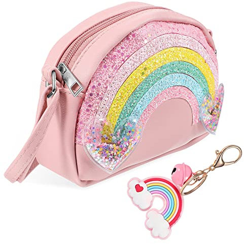 VALICLUD Regenbogen Herz UmhäNgetasche FüR MäDchen Mit Regenbogen SchlüSselanhäNger, Kinderhandtasche Mit ReißVerschluss, Sommer SüßEs Design