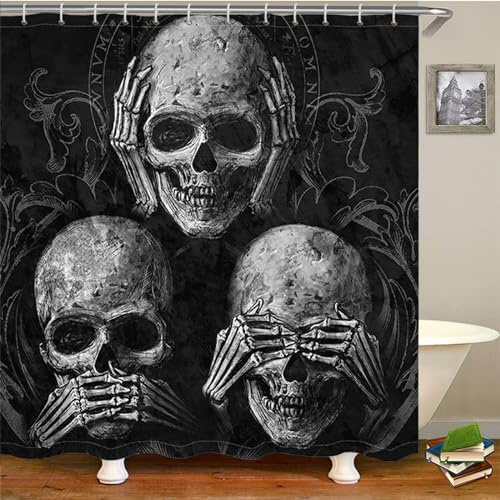 Duschvorhang 180x200 Totenkopf Halloween Print Duschvorhang Stoff Polyester Badevorhang Duschvorhang Wasserdicht Antischimmel Shower Curtains mit 12 Duschvorhangringen Duschvorhang Badewanne