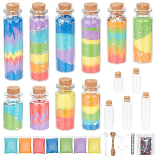 WEBEEDY 10 Set DIY Farbige Sandflaschen-Set Sand-Regenbogen-Kunst-Aktivitätsset Erstellen Sie Ihr Eigenes DIY-Sand-Bastelset Für Kunsthandwerk, Dekoration, Hochzeiten, Wunschschmuck, Partygeschenke