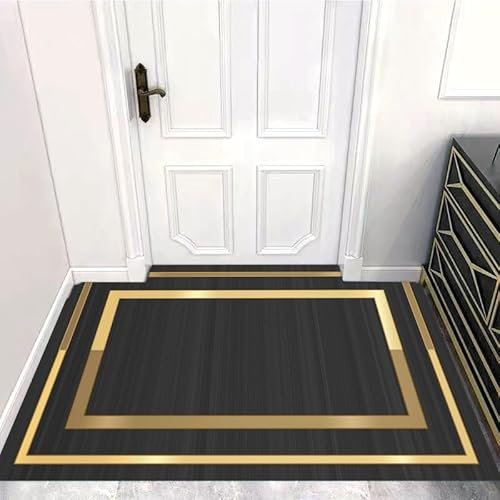 Schmutzfangmatte Gold Schwarz Fussmatte Weich Badematte Anti-Rutsch Fussmatte Aussen Fußmatte Innen Türmatte Wohnzimmer Küche Fußmatte Waschbar Fußmatten Haustür(90x150cm)