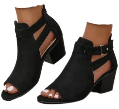 ZBYY Womens Peep Toe Ankle Booties Chunky Heels Cutout Back Zipper Sandals Suede Side Ankle Strap Dress Sandals