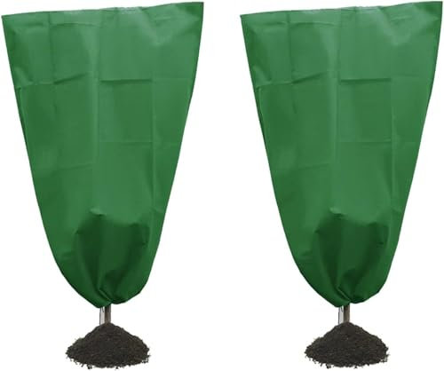 2 Packs Winter Drawstring Plant Covers- 160x100cm Warm Plant Protection Cover Bags, Frost Cloth Blanket Protecting Fruit Tree Potted Plants from Freezing Animals Eating (Green)