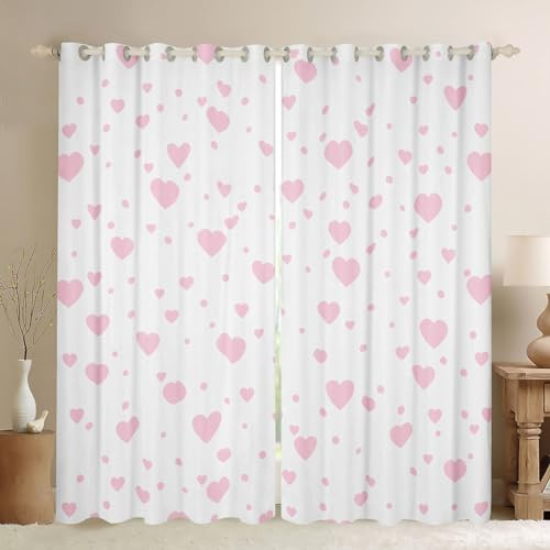 Homemissing Tende per finestre con cuori e cuori, oscuranti, per ragazzi e ragazze, colore rosa e bianco, reversibile, motivo geometrico, tende decorative (2 pannelli, larghezza 116 x lunghezza 137