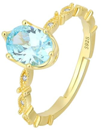 Mode 14 Karat Gold Sechs Klaue Oval Aquamarin Paar Ring Für Frauen Original Sterling Silber Valentinstag Geschenk Schmuck