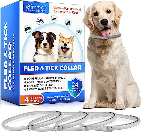 Collier Anti Puces pour Chien – Collier Anti Puces et Anti Tiques – Collier pour Chien 24 Mois de Protection – Gris (4 pièces)