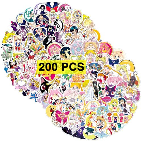 GTOTd Anime Moon Sticker Aufkleber (200 Stück) Cartoon Mädchen Geschenke Merch für Laptop Wasserflasche Telefon Zubehör Auto Fenster Helm,Vinyl DIY Aufkleber für Teens