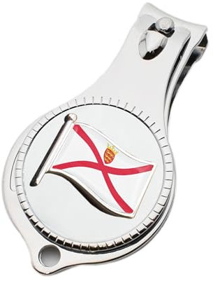 Flag of Jersey Channel Islands Design Pocket Metal Nail Clipper and Bottle Opener with Personalised Engraved Message, Presented in a Velvet Pouch