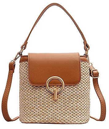 Crepundia Sacs Paille pour Femmes Sacs de Paille Bandoulière Sacs de Godet tissé de Luxe de Luxe Sac de Paille de Plage d'été(Brown)