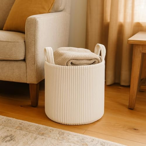 PUTSKA Laundry Basket – Blanket Basket for organizing, Décor and Toys, Clothes Hamper – Perfect for Baby and Kids Room, Nursery, Bedroom, Bathroom, Living Room – Regular, Cream