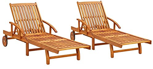 Homgoday Lettini Prendisole 2 pz in Legno Massello di Acacia, Arredo Mobili Lettini Prendisole, Divano Letto Mobili, Lettino da Piscina, Lettino Prendisole da Giardino