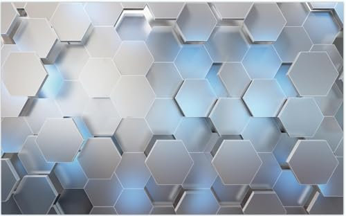 Papier Peint Panoramique Hexagonal Gris Bleu Papier Peint Chambre Adulte Papier Peint Panoramique Enfant Papier Peint Salon Décoratif Papier Peint Intissé 350x240cm