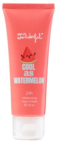 MR WONDERFUL - Crema de Manos Cool as Watermelon 75 ml, Aroma a Sandía, con Ácido Hialurónico, Manteca de Karité y Arginina, Hidratante 24 horas, Ingredientes naturales, Rápida Absorción