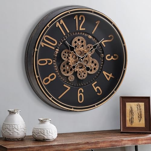 Mee 2ou Große Wanduhr mit Beweglichem Zahnrad, 20 Zoll / 50cm Retro Wanduhr für Wohnzimmerdekoration, Industrielle Steampunk Dekorative Wanduhr Vintage Bronze Gold Retro Wanduhr für Bauernhaus Wohnung