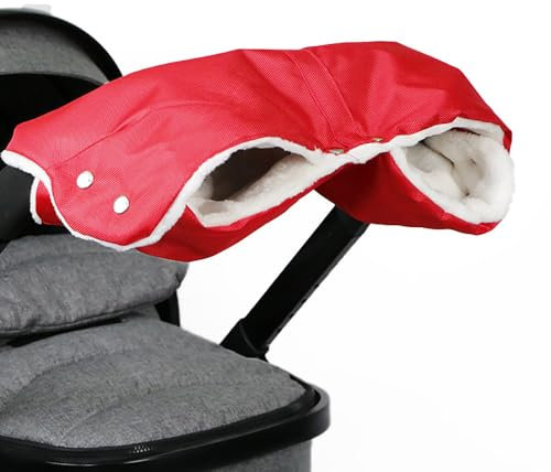 Kinderwagen Handwärmer, Kinderwagenmuff mit Fleece Innenseite, Kinderwagenhandschuhe, handmuff Wasserfest Winddicht Universalgröße für Kinderwagen, buggy, Radanhänger zubehör winter (Red)