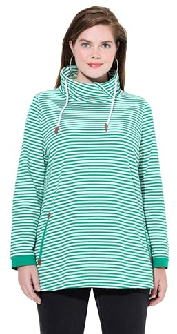 Ulla Popken Damen große Größen Übergrößen Plus Size Sweatshirt, Ringel, Classic, Stehkragen, Langarm