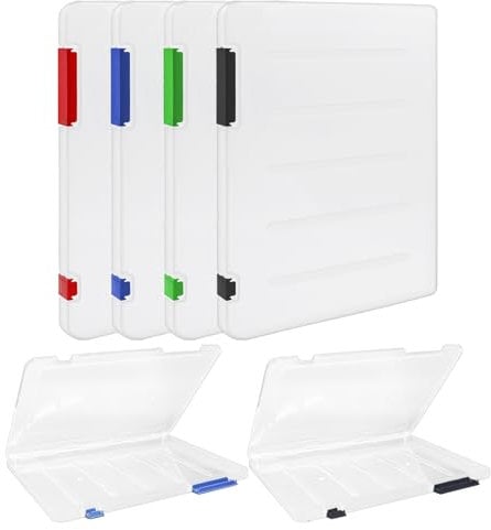ICEBLUEOR 4 Pack A4 File Box, Plastic A4 Storage Boxes with Lids & Buckles, Portable Transparent Paper Storage Box Document Box, Waterproof Archive Boxes for School Office