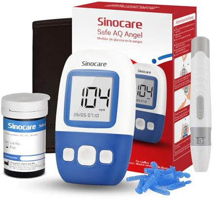 Sinocare Glucómetro,Medidor Glucosa en Sangre, 25 x Tiras Prueba Glucosa en Sangre - mg/dL(Solo Safe AQ Angel)