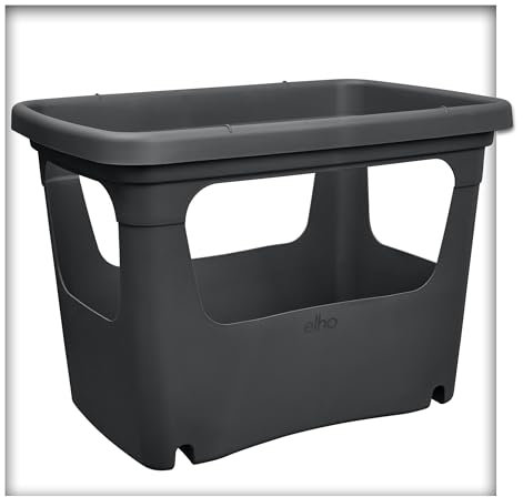 elho Green Basics Stack & Grow schwarz Pflanzkübel kleines Hochbeet für Balkon und Terrasse stapelbar 5 Stück