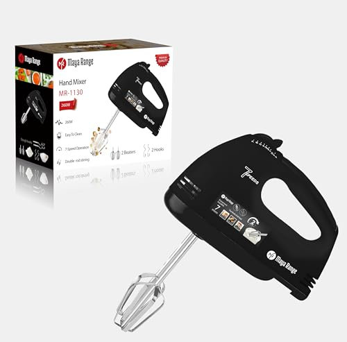 Maya Range Hand Mixer, Electric Cake Whisk Food Mixer for Baking Self-Control/Turbo Boost 7-Speed, 4 Stainless Steel Accessory Food Beater for Cake Bread (Black)
