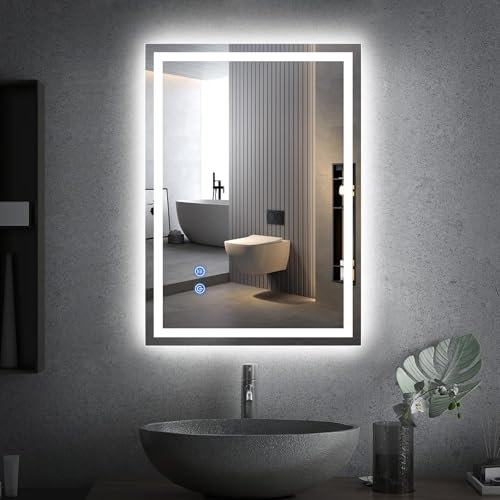 CROWNSHOP Bathroom Mirror with LED Lights 70x50cm – LED Illuminated Mirror with Anti-Fog, 3 Colour Dimmable Lights, Touch Control & Memory Function | IP54 Rated, Horizontal/Vertical Mount