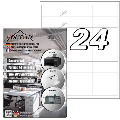 Homelux Etiketten selbstklebend 100 Blatt, 24 pro A4 (70 x 35 mm)