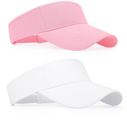 EujRcf 2pcs Sun Visor Cap, Golf Visor, Running Cap Women, Plain Empty Top Baseball Adjustable Sports Casual Sweatband Adjustable Hat for Golf Cycling Fishing Tennis Running Jogging Visor Hats White