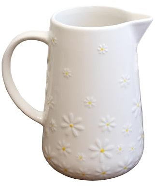 White Daisy Jug 1.2L Ceramic Embossed Flower Table Display Vase/Serving Pitcher