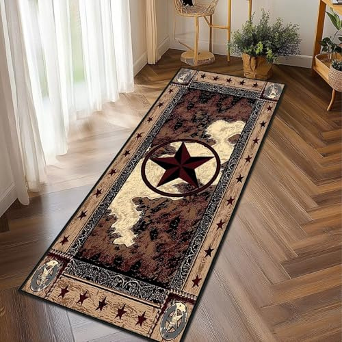 Western-Teppiche für Schlafzimmer, Western-Teppich, 5 x 15 cm, für Flur, Texas-Sternbereich, rutschfest, waschbar, Läufer, rustikale Küche, Bodenmatte, Vintage-Überwurf, Akzent-Teppich, Läufer für
