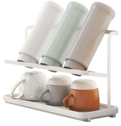 Qivine Flaschenhalter mit Abtropfwanne, 2-stufiges Abtropfgestell Geschirr Kohlenstoffstahl, Platzsparend Flaschenständer zum Abtropfen für Becher, Deckel, Flaschen, Tassen (A)