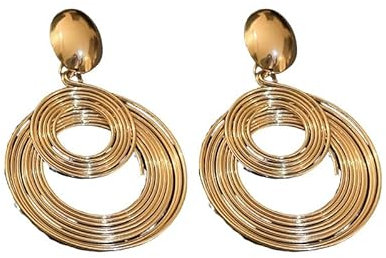 Hängend Ohrclips Damen Blatt Rund Gold Clip Ohrringe Tropfen Gefälschte Ohrringe Zweilagige Kreise Hängende Ohrclips für Damen in Goldfarbe Farbe Metall Spiralanhänger Frauen