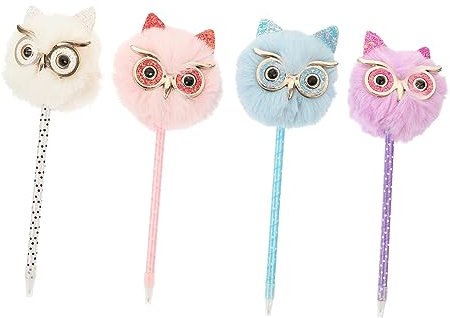 jojofuny 4pcs Multi-function Owl Hanging Pens Fluffy Ballpoint Writing Accessories for School and Home Students Creative Colorful Sign Pens