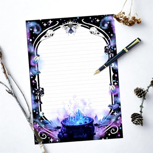 Hexen Gothic Briefpapier Set DIN A4 20 Blätter beidseitig bedruckt liniert gedottet Hexenkessel Magie