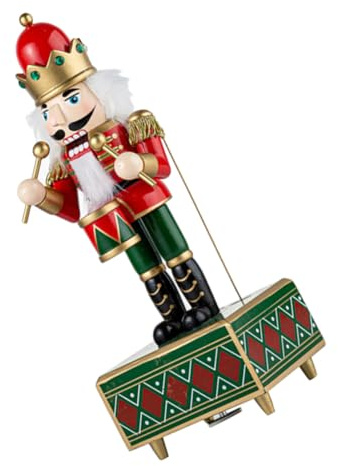 Mipcase Rotating Music Box Nutcracker Soldier Red Drum Playing Wooden Christmas Decoration Traditional Festive Xmas Table Ornament with Wind Up Melody for Holiday Cheer and Year Gift