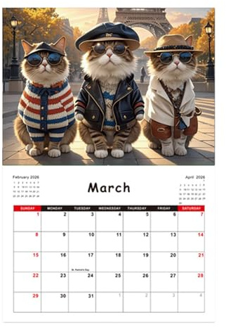 KATZKALENDER 2026 - CAT-KALENDER 12 MONATE FÜR ZUHAUSE | Coil Binding Wandkalender, Januar - Dez.