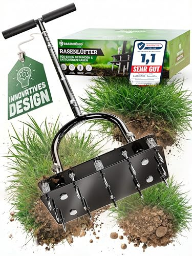 RASENKÖNIG Aeratore per prato Pro | Innovativa forcella, aeratore per prato, scarificatore e aeratore per la ventilazione del prato, strumento da giardino di alta qualità per ventilare e sciogliere il