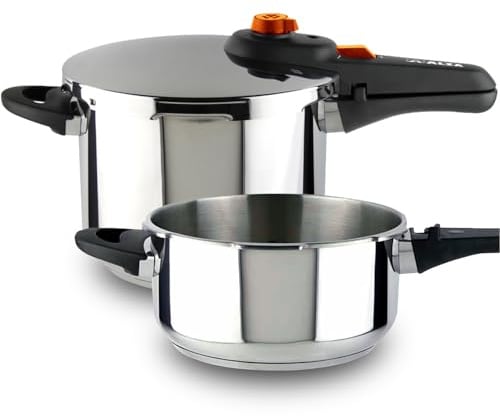 Alza Syma - Duplex de Ollas Express Rápidas 4+6L, Acero Inoxidable 18/10, 5 Sistemas de Seguridad, Todo Tipo de Cocinas, Inducción, Ahorro de Energía
