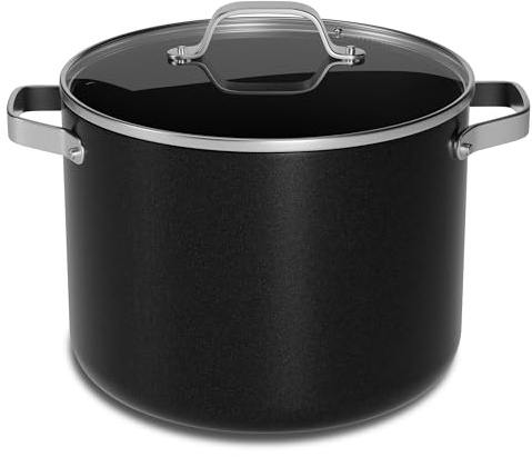 Bakken 12.5 Quart Ceramic Coated Stock Pot with Lid, Easy Clean Nonstick Pot, Tempered Glass Lid, Riveted Stainless Steel Handles, Oven Safe Up To 500°F, PTFE & PFAS Free, All Stove Compatible, Black